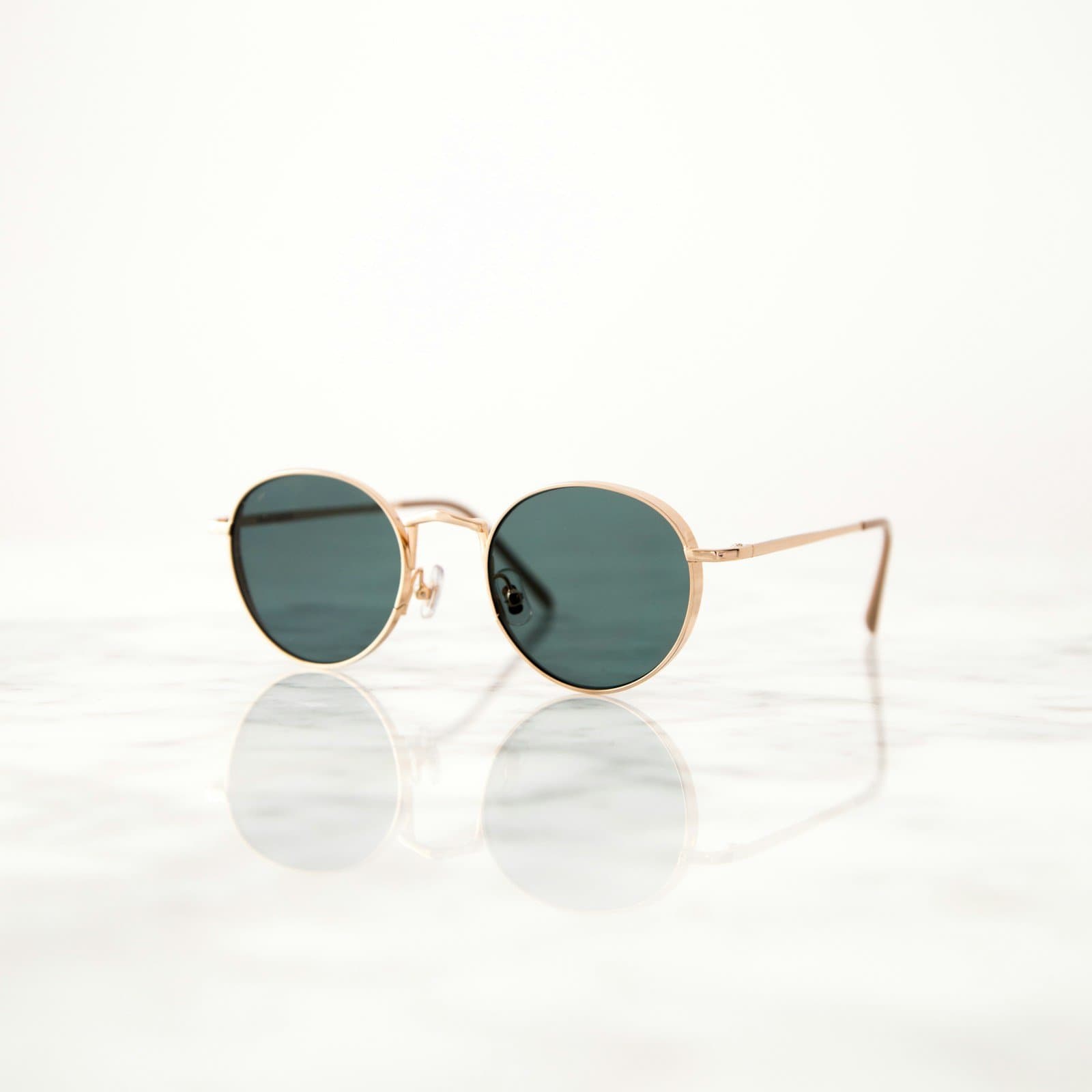 Dahab round gold-tone sunglasses with green lenses